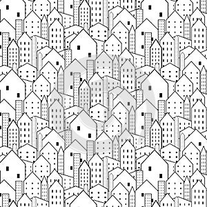 City seamless pattern in black and white is repetitive texture.