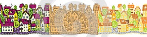 City seamless pattern set with houses and roofs