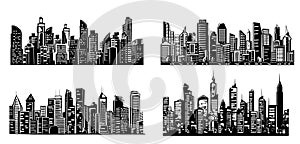 City set, Skyscrapers hand drawn sketch Vector illustration