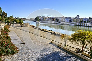 City shore of Guadalquivir river in Seville