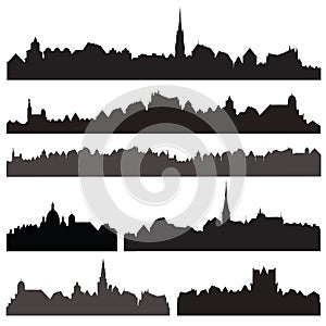 City silhouett set. European cityscape. Skyline set. Buildings s