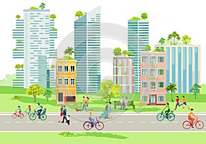 City silhouette with house greening illustration photo
