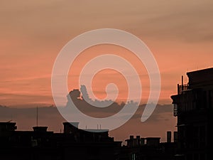 City silhouette under the setting sun