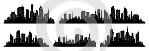 City silhouette vector set. Panorama city background. Skyline urban border collection.