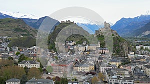 City of Sion in Switzerland also called Sitten from above - aerial view