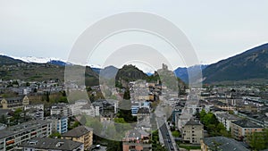 City of Sion in Switzerland also called Sitten from above - aerial view