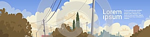 City Sky With Clouds Power Lines Banner Copy Space