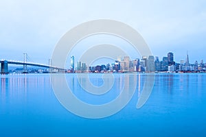 City skyline across the bay at dawn, San Francisco, USA