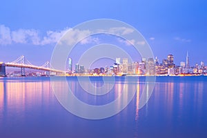 City skyline across the bay at dawn, San Francisco, USA