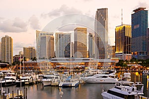 City skyline, Bayside Shopping Mall and Marina at Downtown Miami