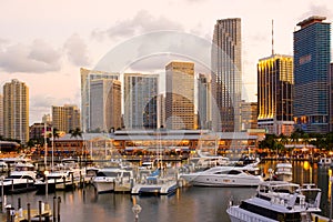 City skyline, Bayside Shopping Mall and Marina at Downtown Miami photo