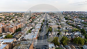 City skyline with buildings from building top