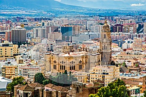 City skyline with the Cathedral of Malaga, Andalusia, Spain