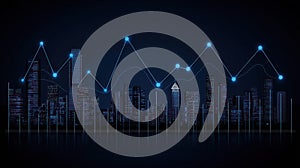 Futuristic Cityscape with Digital Data Graph Overlay