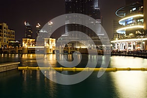 City skyline from Dubai Mall near Burj Khalifa by night
