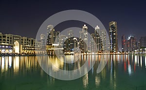 City skyline from Dubai Mall near Burj Khalifa by night