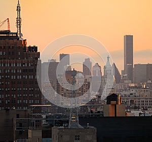 City skyline at dusk