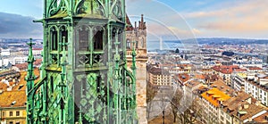 City skyline of Geneva with Lake Geneva, cityscape of  Switzerland