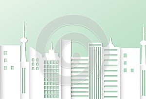 City skyline illustration. Urban landscape in cut paper art style.