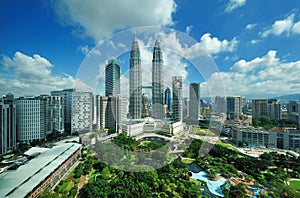 City skyline of Kuala Lumpur, Malaysia. Petronas Twin Towers.