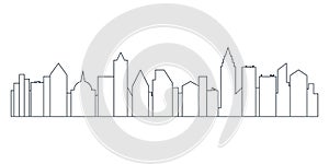 City skyline line black panorama with outline of modern office buildings