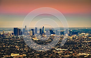 City skyline of Los Angeles in California during sunset