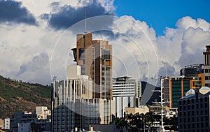 City Skyline With Majestic Mountain Background