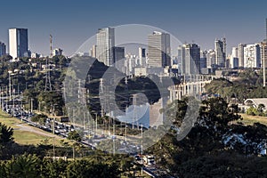 City skyline, with Marginal Avenue and Pinheiros River in the foreground