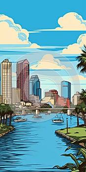 Sarasota Cityscape: Vintage Vector Illustration In Andy Singer\'s Style photo