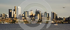 City Skyline Pontoon Plane Lake Union Seattle WA