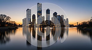 City Skyline Reflection at Sunset