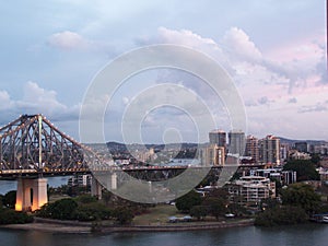 City skyline at sunset