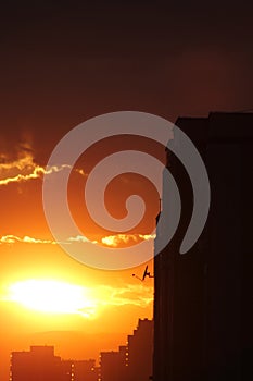 city skyline at sunset