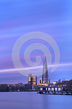 City skyline at sunset and the Shard on Thames