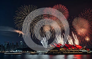 The city skyline of sydney, australia. circular quay and opera house. touristic points, new year firework and independence day