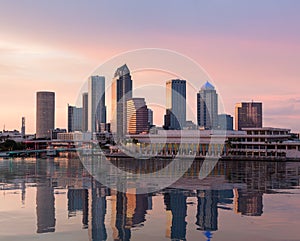 City skyline of Tampa Florida at sunset photo