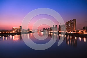 City skyline at twilight