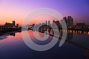 City skyline at twilight