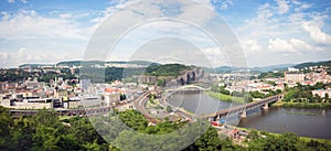 City skyline Usti nad Labem panorama, Czech republic, Labe Elbe river, bridge