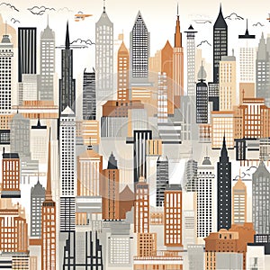 City Skylines background, design seamless pattern