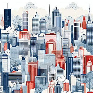 City Skylines background, design seamless pattern