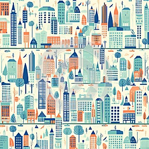 City Skylines background, design seamless pattern