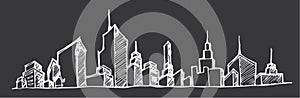 City skylines in cartoon doodle style on chalkboard background eps10