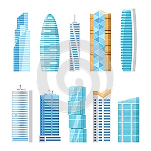 City skyscrapers, isolated vector cartoon set