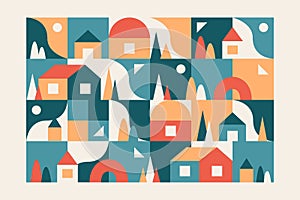 City, small town geometric abstract landscape
