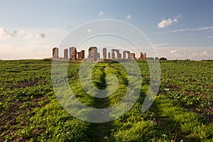 City Smiltene, Latvia.Old brick stonehenge and park