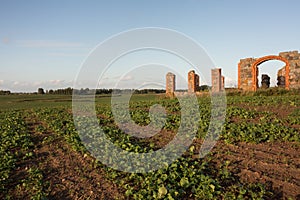 City Smiltene, Latvia.Old brick stonehenge and park