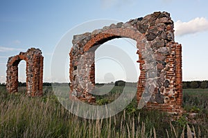 City Smiltene, Latvia.Old brick stonehenge and park