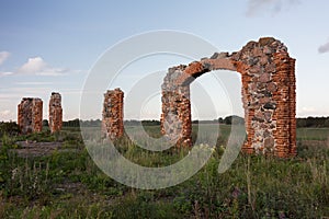 City Smiltene, Latvia.Old brick stonehenge and park