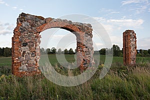 City Smiltene, Latvia.Old brick stonehenge and park